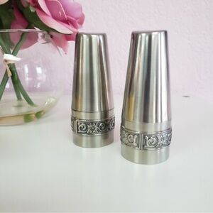 Vintage Salt & Pepper Shakers International Silver Floral Accent 1970 Made Japan